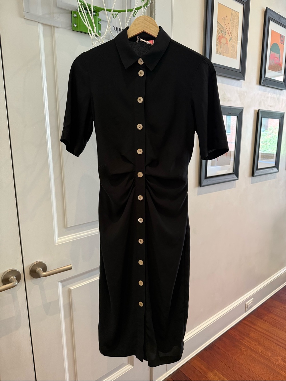 kate spade Black Button-Front Shirt Dress with Gathered Waist